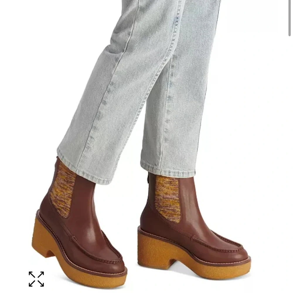 NEW COACH DELANEY WOMENS LEATHER FAUX FUR CHELSEA BOOTS brown tones in size 9.5 - Picture 5 of 15